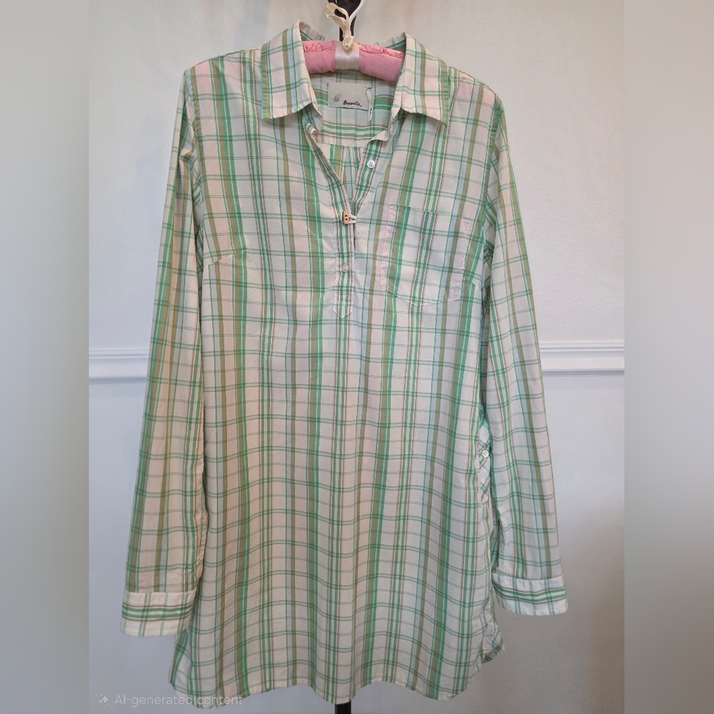 Trovata Lrg Pale Green Plaid Long Sleeve Mini Shirt Dress A Line Light Academia
